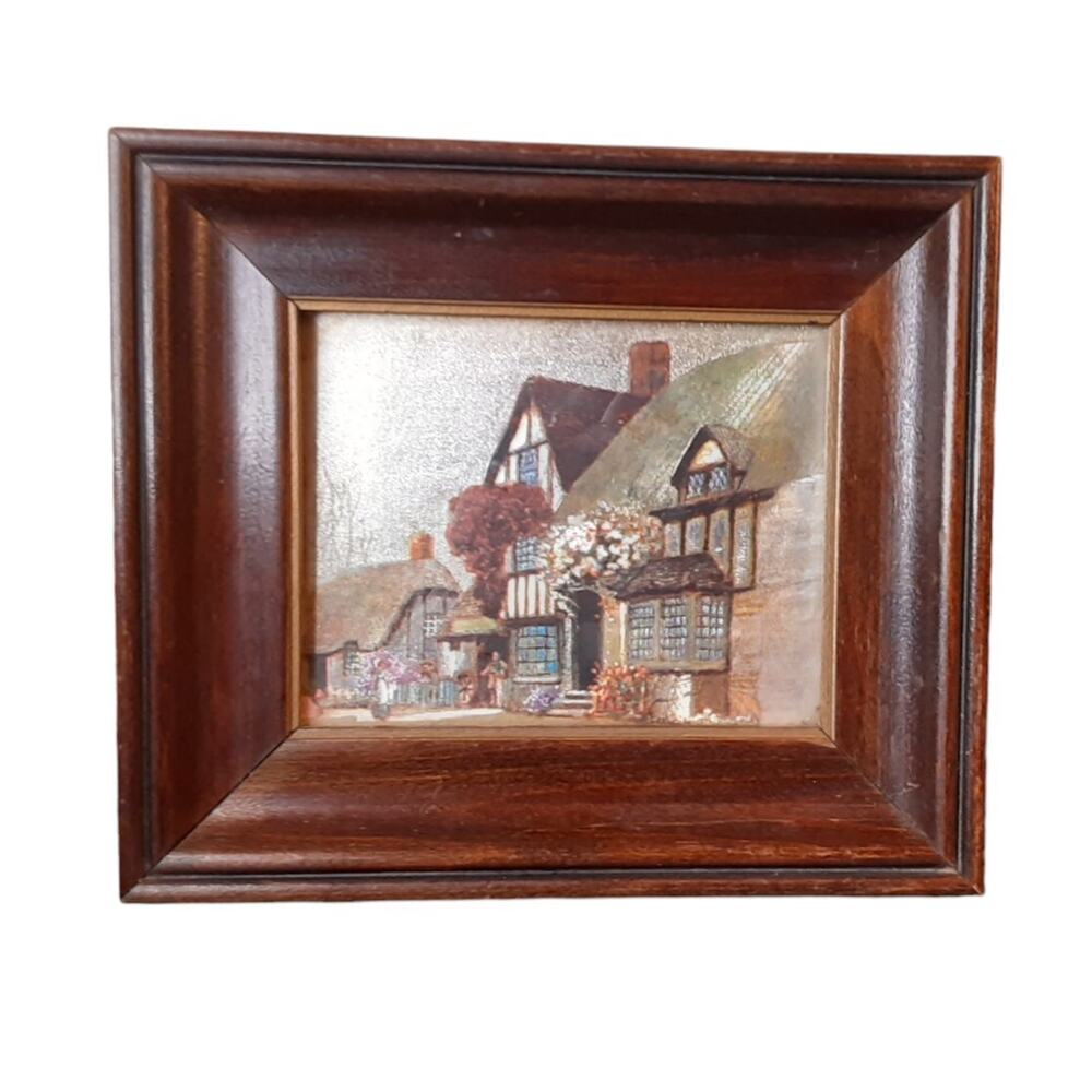 Vintage Ernest Uden Metallic Foil Art Picture Wood‎ Framed English Cottagecore